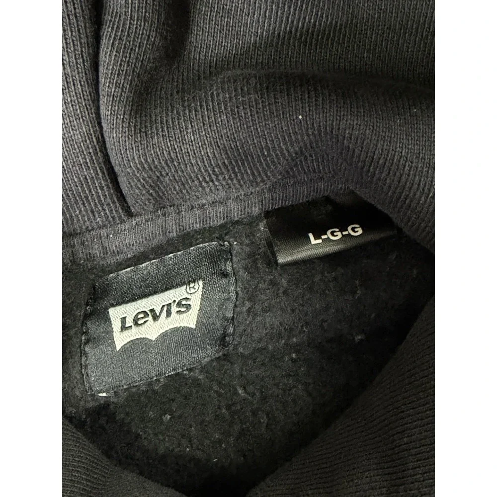 Levis Sweater Mens Large Black Pullover Hoodie Long Sleeve‎ Fleece Heavy